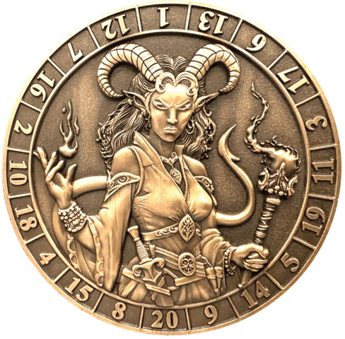 D20 Female Tiefling Warlock Dice Coin